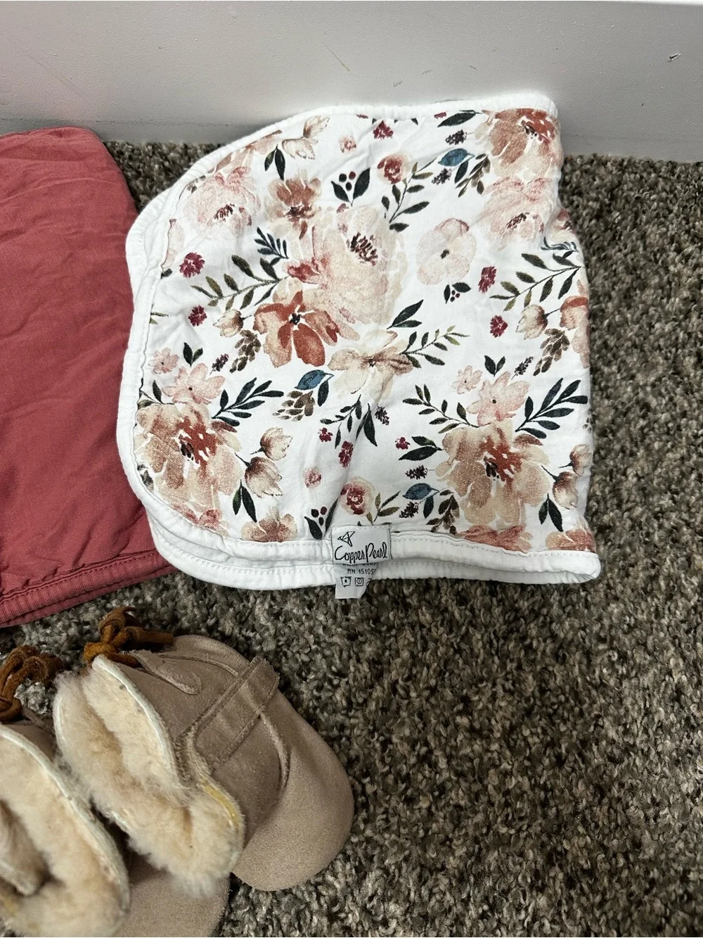 Copper pearl burp rags and Uggs